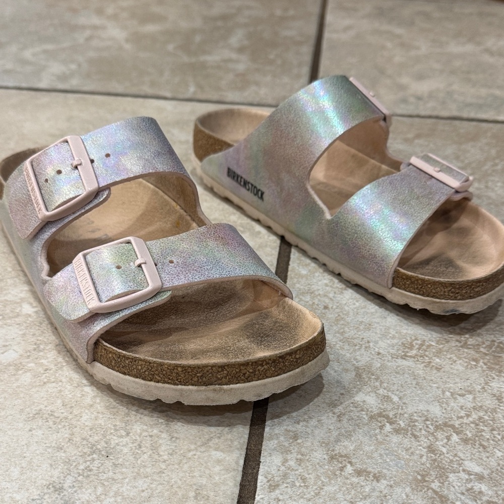 Birkenstock Two-Strap Sandals in Iridescent Pink